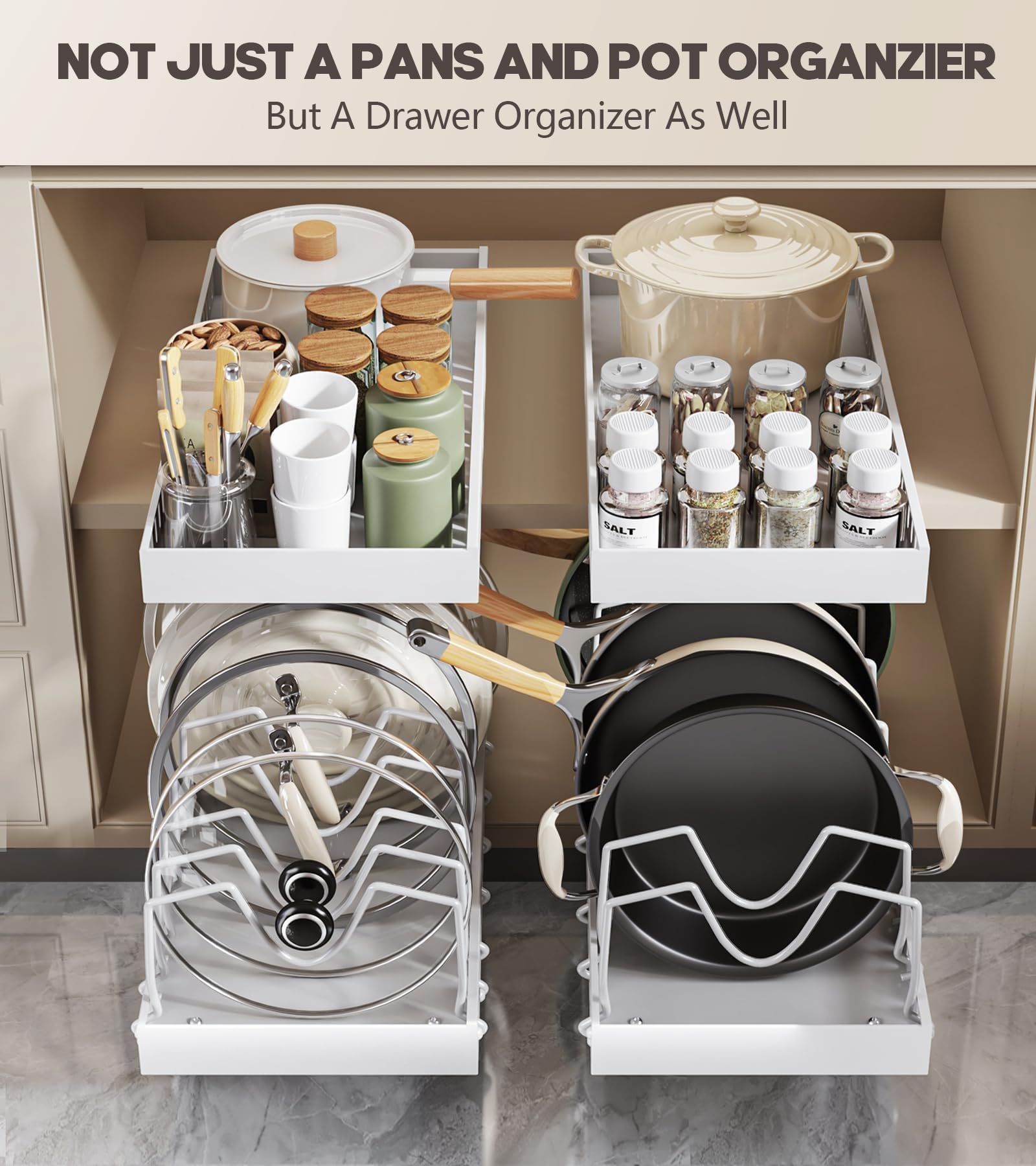 Lozovin space-saving solution fits under cabinets and deep drawers.