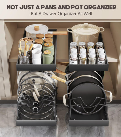 Lozovin sturdy pull-out organizer keeps heavy pots stable and reduces wobble.