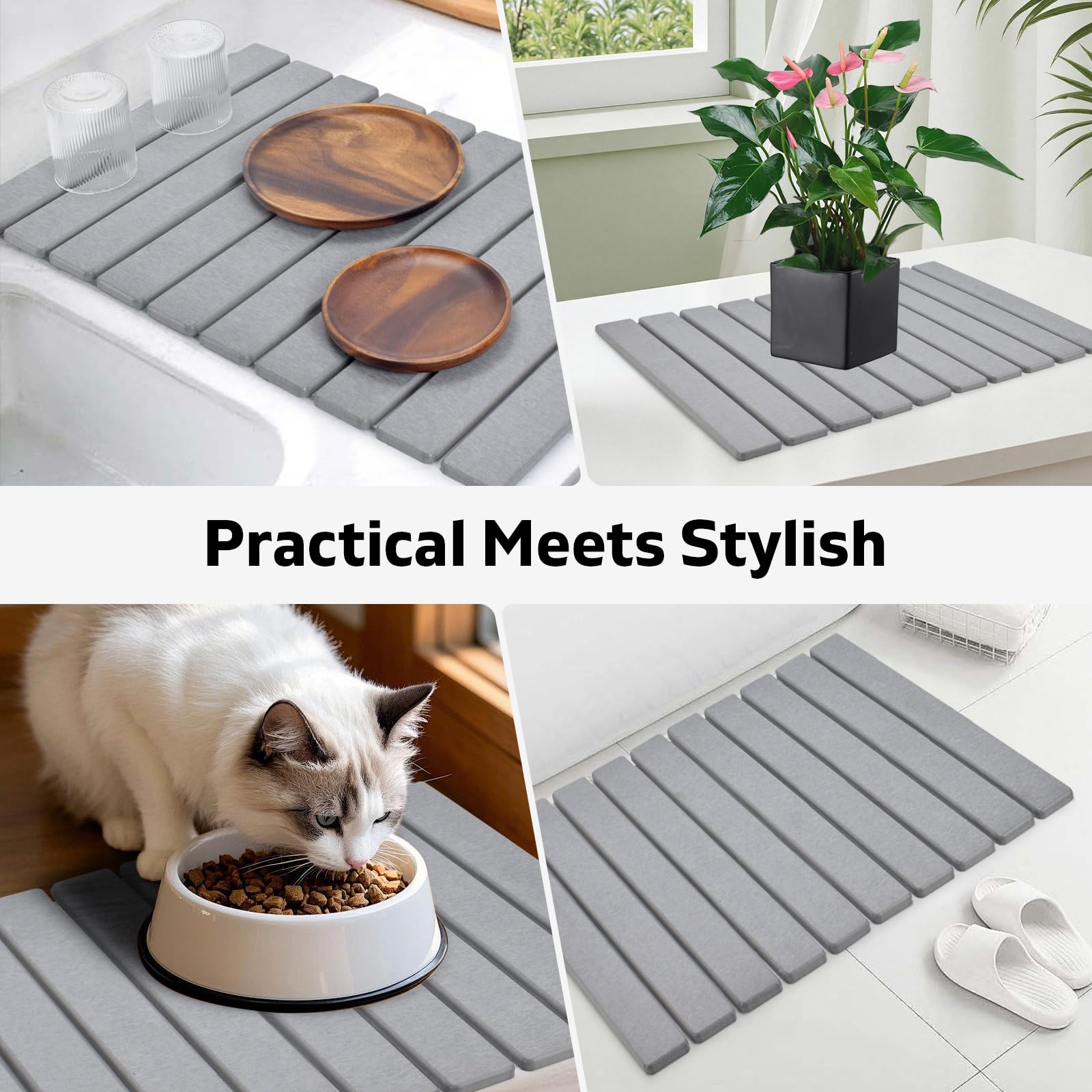 Lprmnnc Large Stone Dish Drying Mat 24x16 Grey – Ultra Absorbent, Coll ...