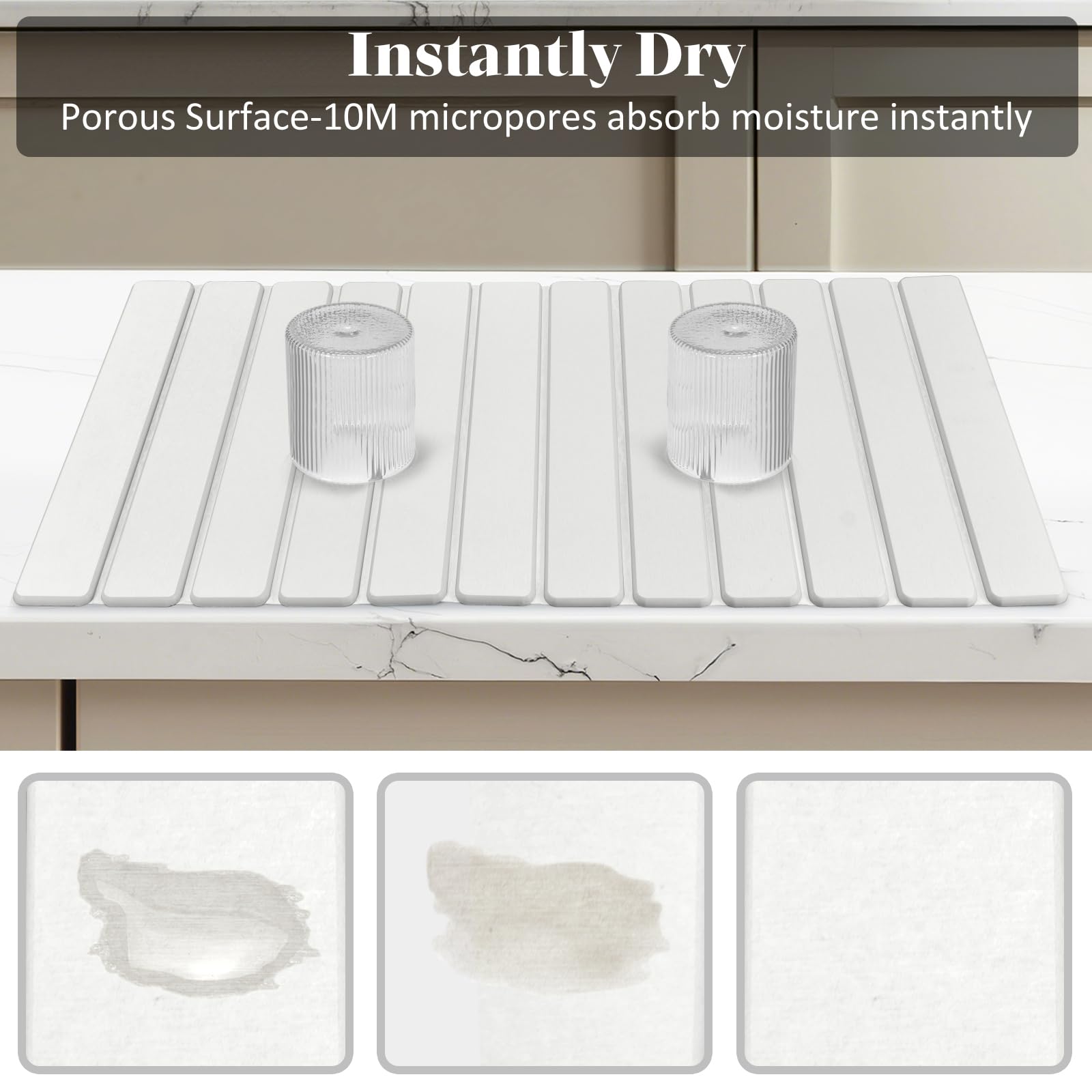 Lprmnnc Extral Large Stone Dish Drying Mat collapsed for easy drawer storage