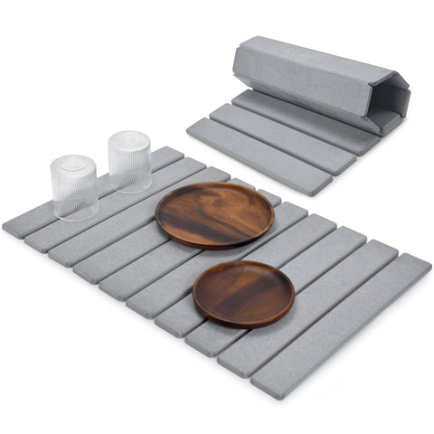 Lprmnnc large stone dish drying mat on counter, quick-dry surface for dishes.