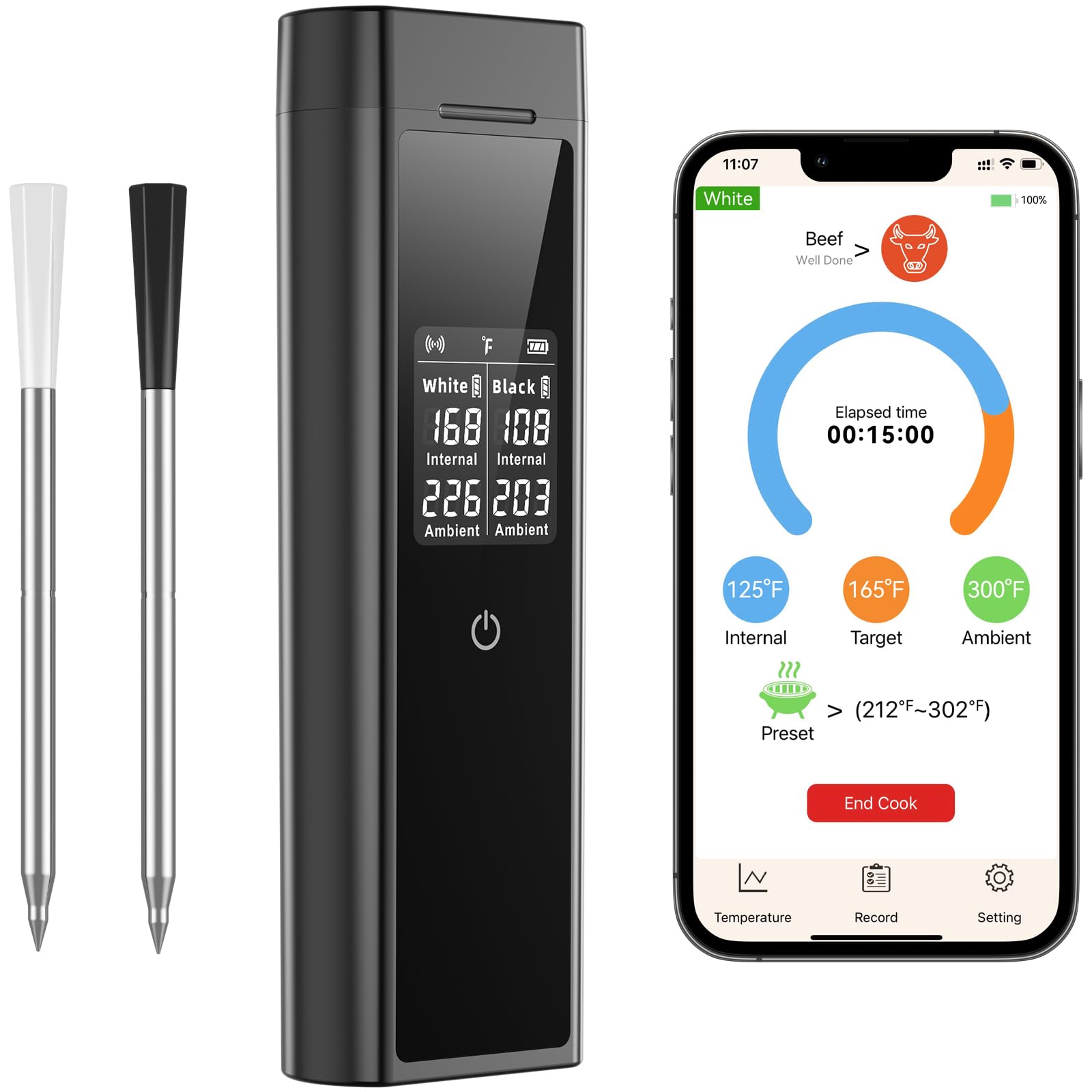 LPSUK smart wireless thermometer with dual probes for precise internal and ambient temps.