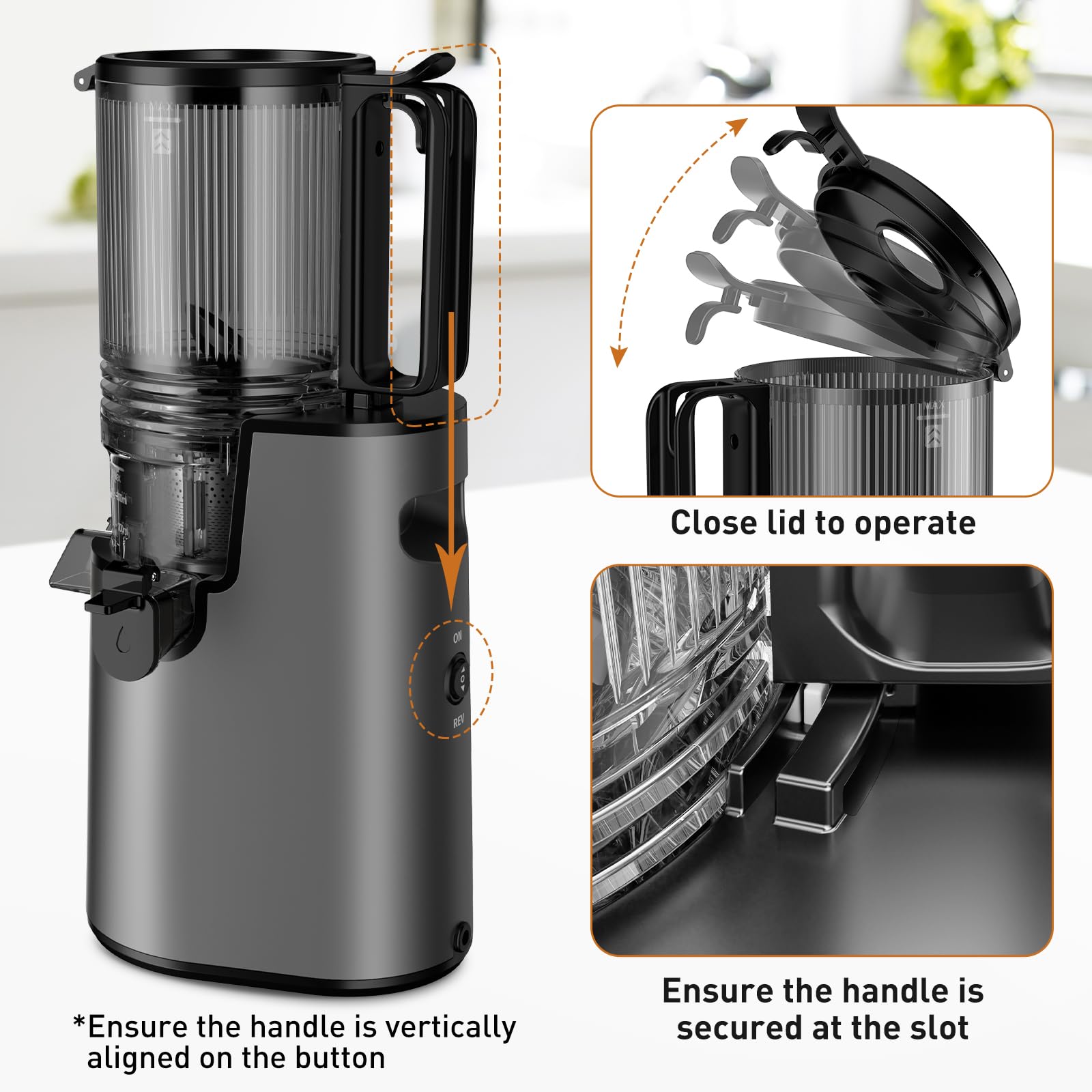 LQZ 5.8-inch feed chute supports whole fruits for fast juicing.