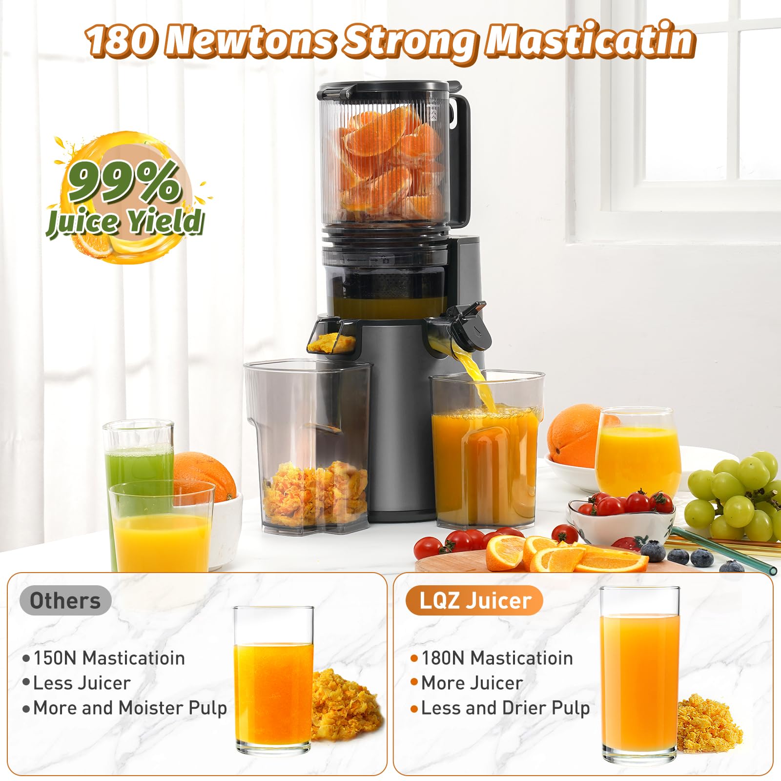 LQZ 50 RPM slow-masticating action preserves nutrients.
