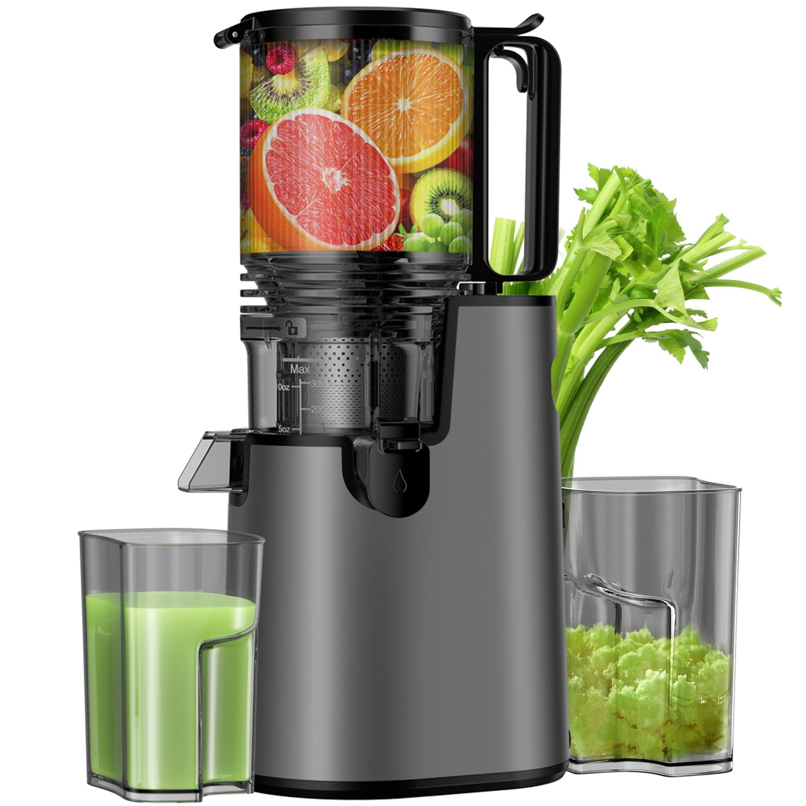 LQZ Cold Press Juicer with wide 5.8-inch chute for whole-fruit juicing.