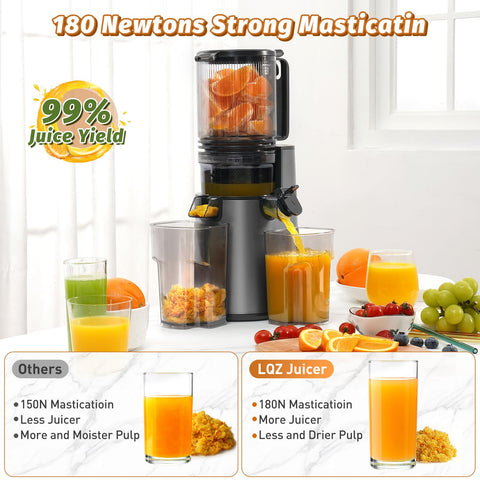 LQZ slow masticating juicer runs at 50 RPM for nutrient-rich juice extraction.