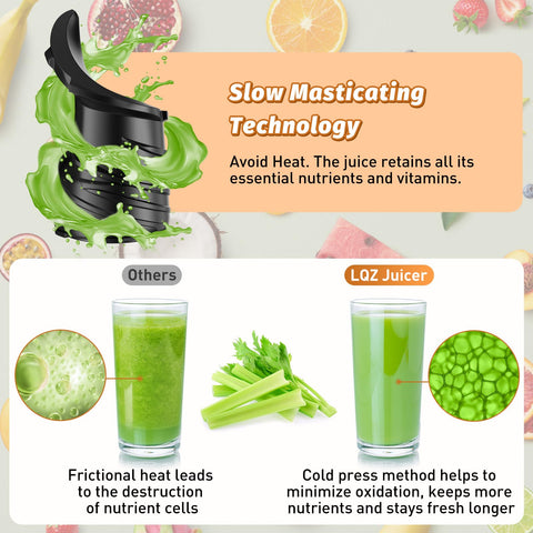 LQZ juicer features double-layer filtration for smoother juice with less pulp.