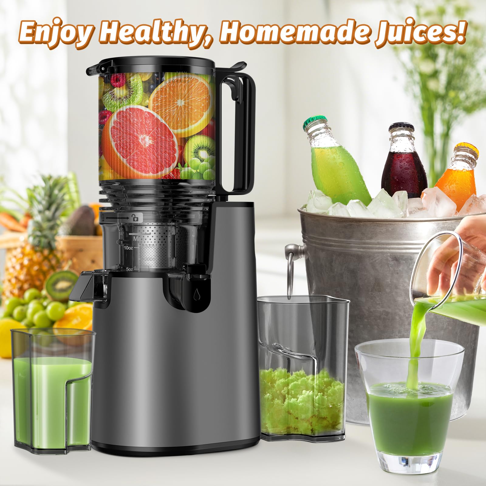 LQZ juicer design includes a secure lid for stable operation.
