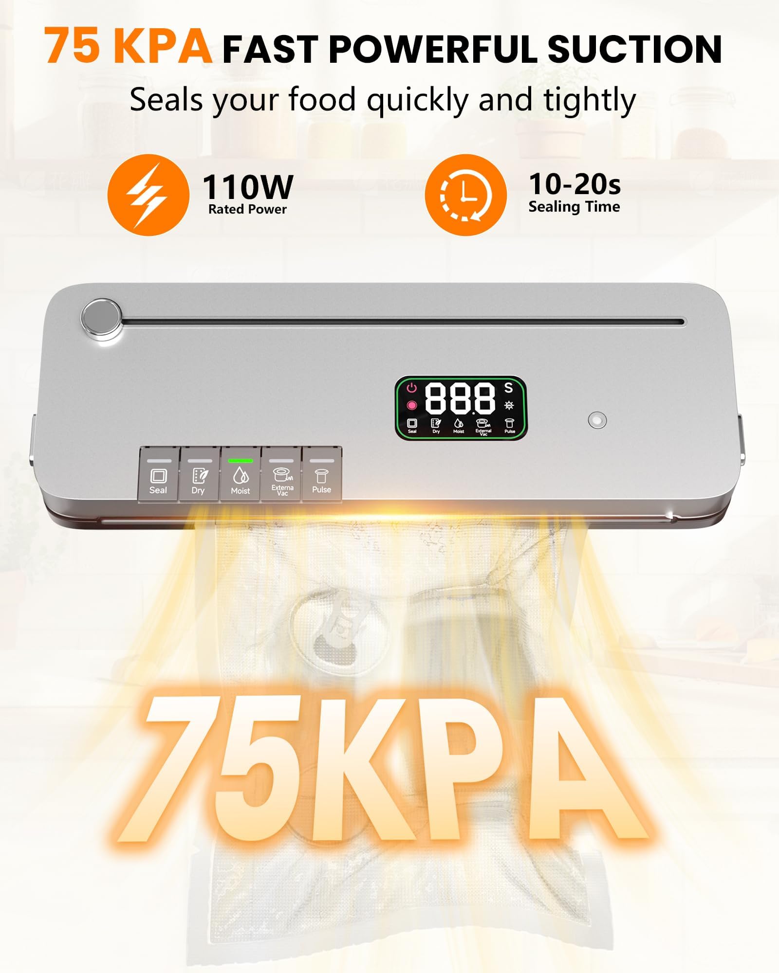 LSA Apparel 75kPa suction demonstrated by strong vacuum protecting freshness.