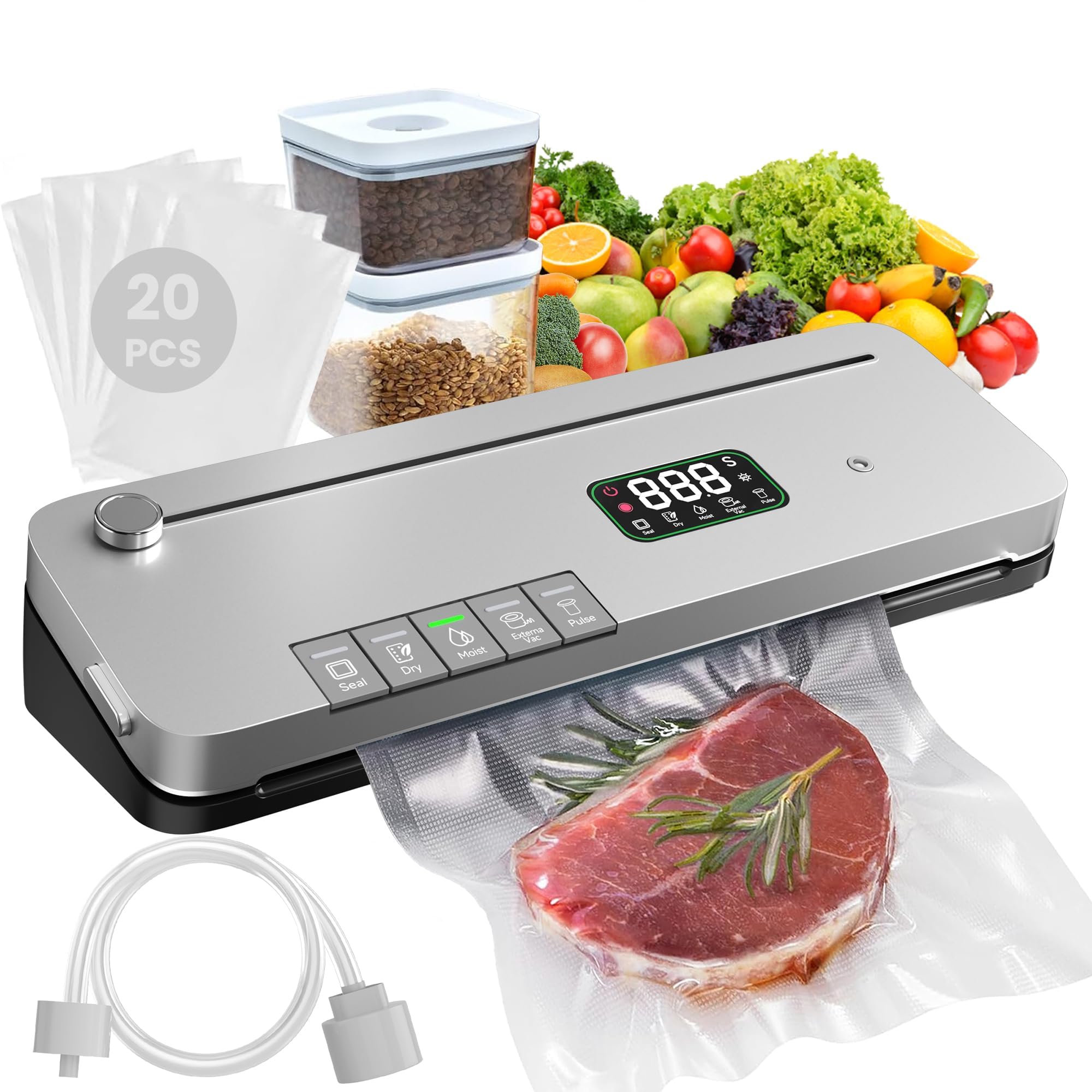 LSA Apparel vacuum sealer machine front view demonstrating compact design for easy storage and quick sealing.