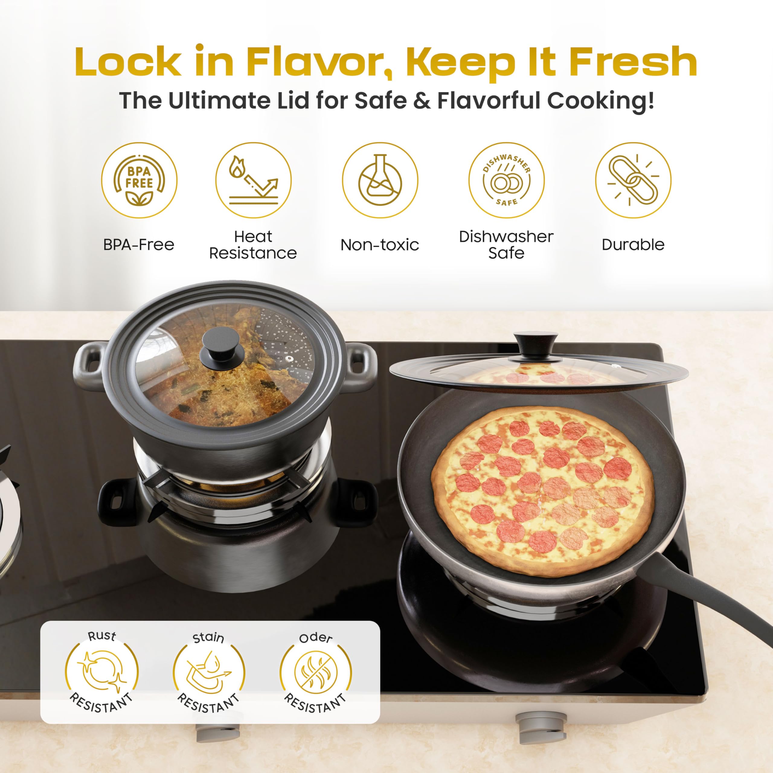 LSR LORESO high-heat lid withstands up to 428°F for versatile cooking.