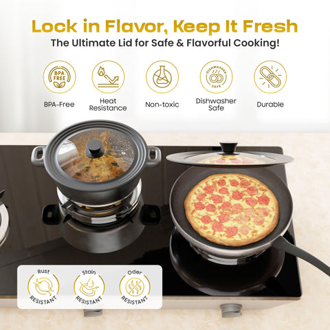 LSR LORESO high-heat lid withstands up to 428°F for versatile cooking.