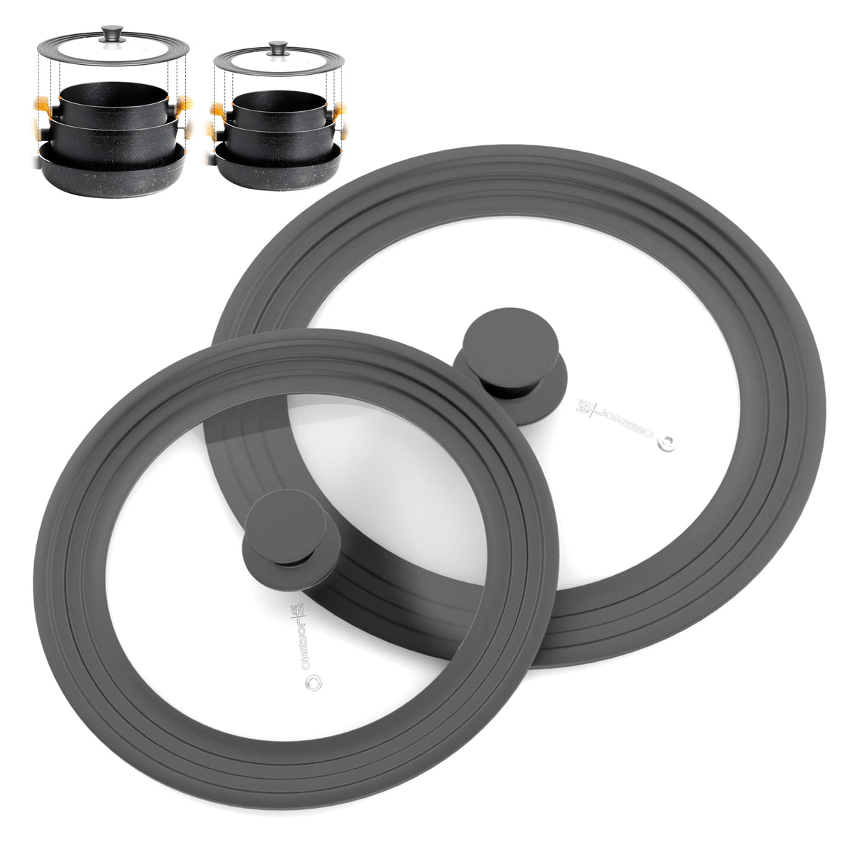 LSR LORESO universal lid fits 7.5-11.5 inch pots, reducing cabinet clutter.