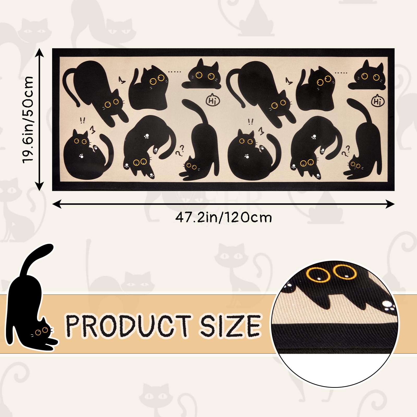 LSYDCARM Black Cat Mat close-up of fabric texture highlights softness underfoot.