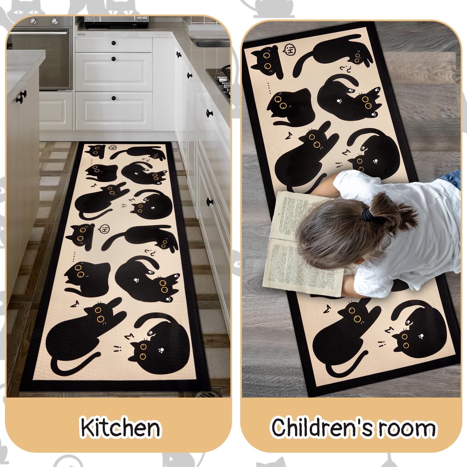LSYDCARM Black Cat Mat non-slip back keeps mats in place.