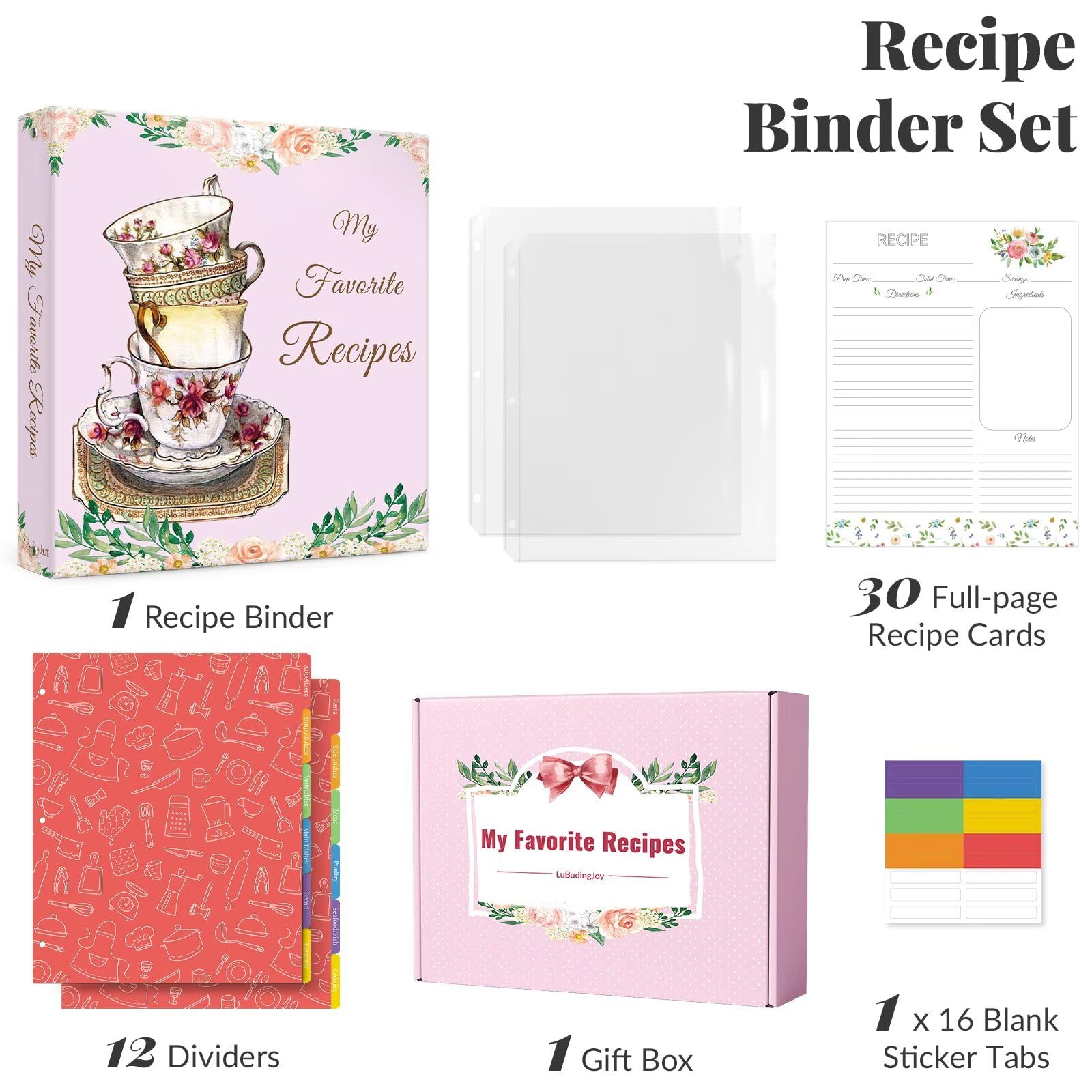 LuBudingJoy binder opening reveals a full-page layout for detailed recipe notes