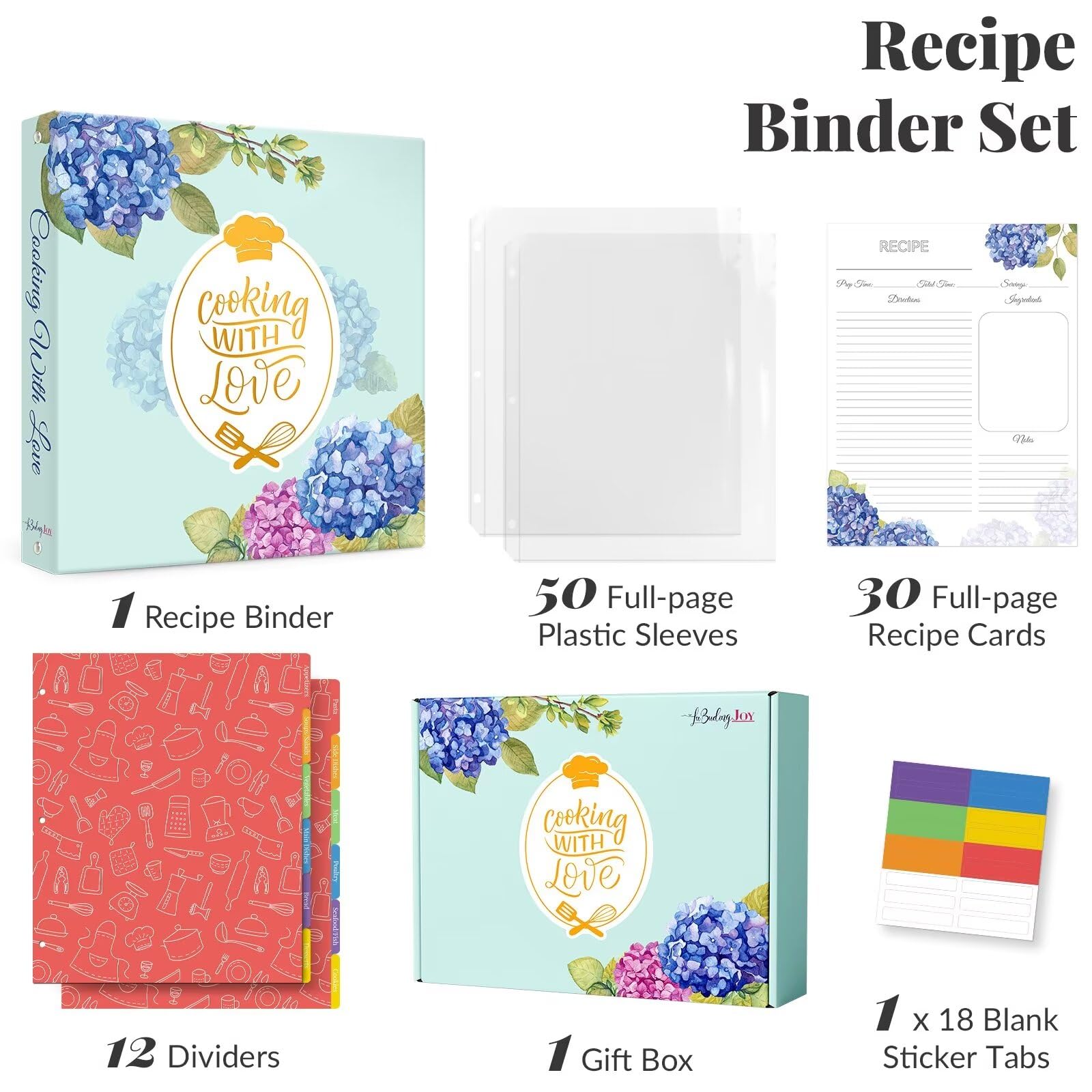 LuBudingJoy binder with full-page recipe cards for clear, legible notes.