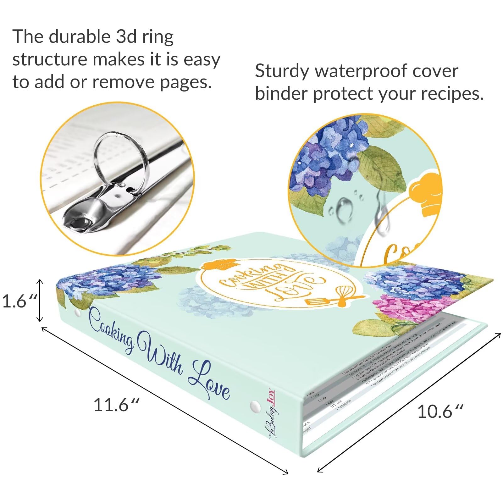 LuBudingJoy binder with plastic sleeves protects recipe cards from spills.