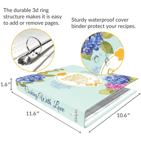 LuBudingJoy binder with plastic sleeves protects recipe cards from spills.