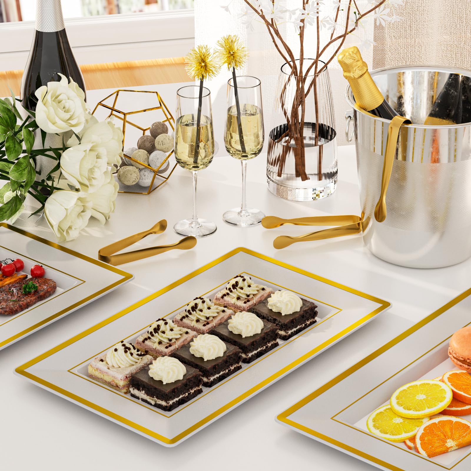 LUCKJUJU gold rim on white tray for refined display