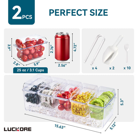 Luckore condiment tray with removable containers for flexible portions and easy refreezing