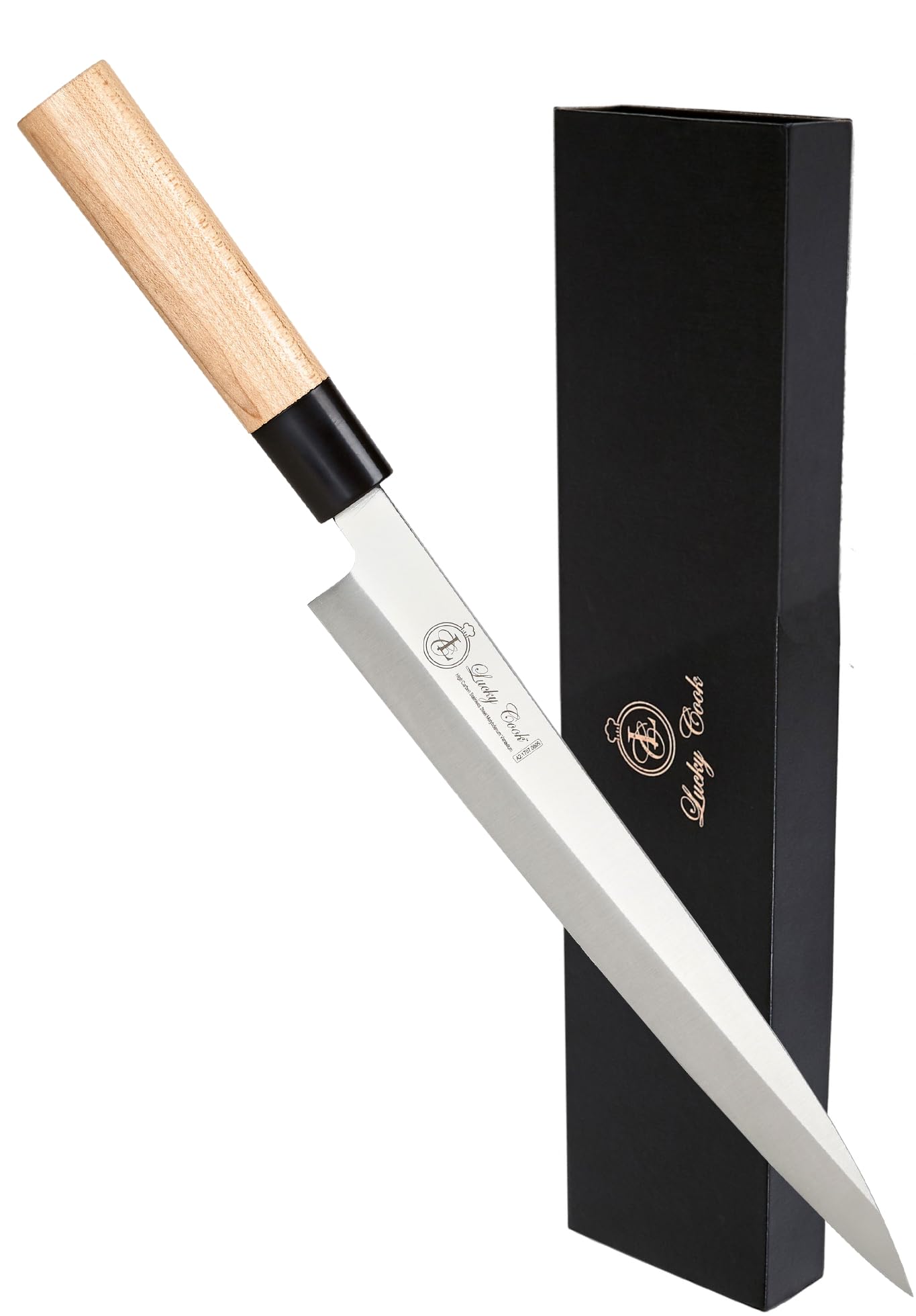 Lucky Cook 10-inch sashimi knife edge for precision slicing and clean cuts.