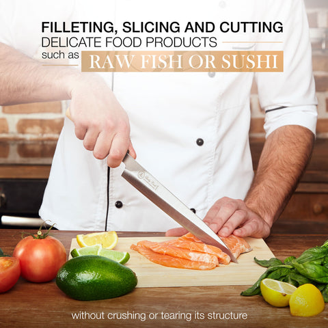 Lucky Cook yanagiba design highlights authentic Japanese sushi preparation at home.