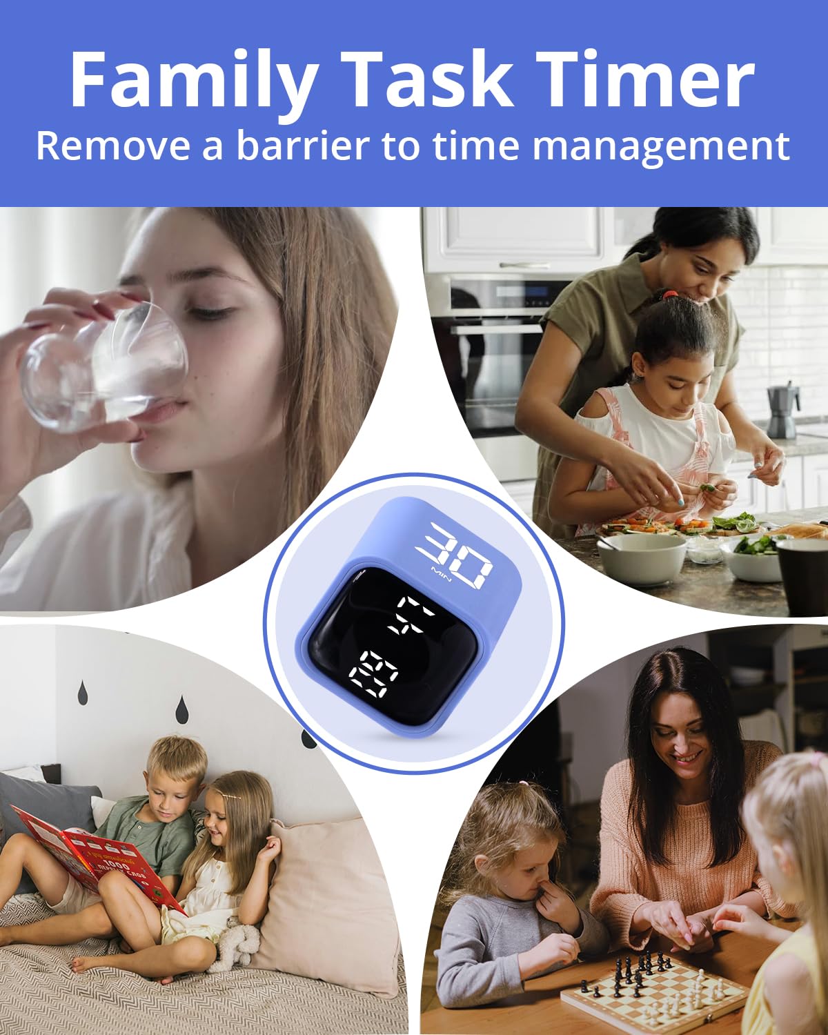 LUCKY TIME blue flip cube timer for kitchen or desk use with easy control