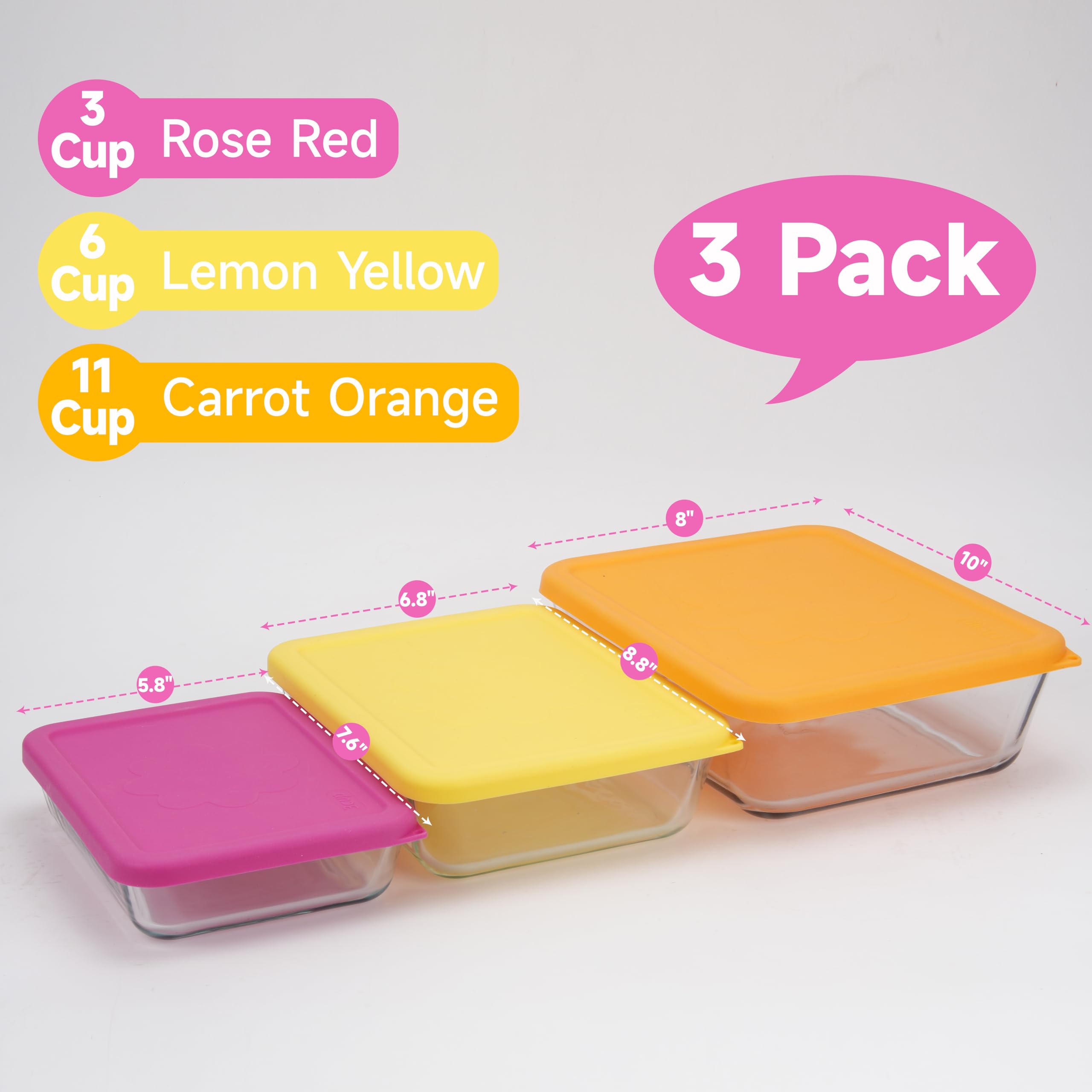 LUVCOSY 6-cup rectangle silicone lid on Pyrex bowls prevents spills
