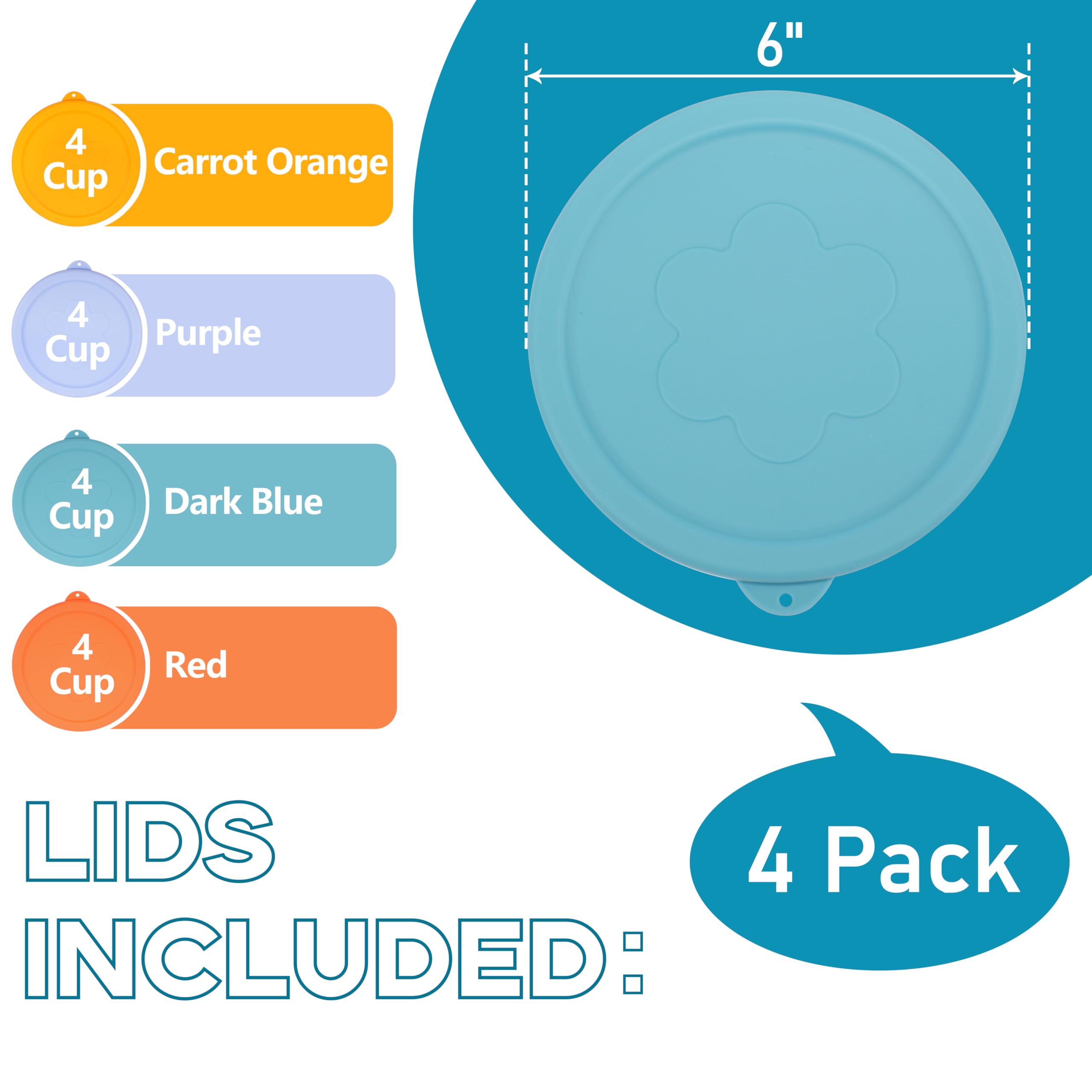 LUVCOSY colorful silicone lids for Pyrex bowls help you organize leftovers.