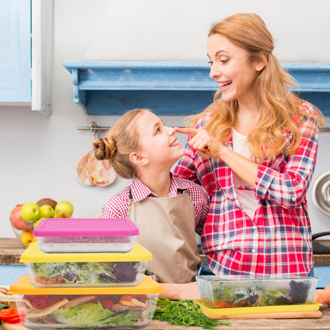 LUVCOSY microwave-safe lids shown for reheating without removing cover