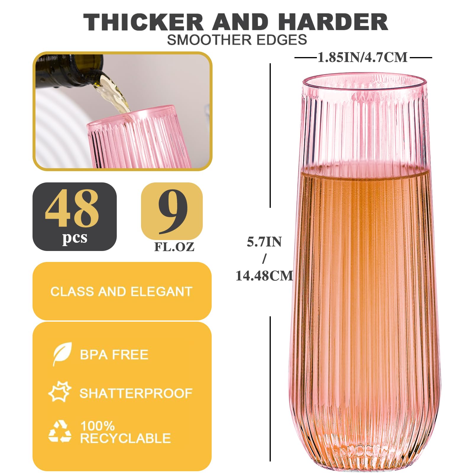 Lueumxc bulk 48 pack plastic toast glasses for quick cleanup at events