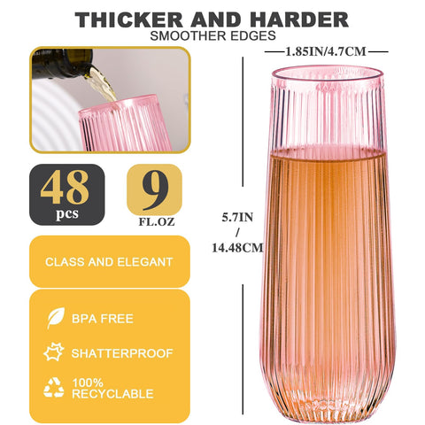 Lueumxc bulk 48 pack plastic toast glasses for quick cleanup at events