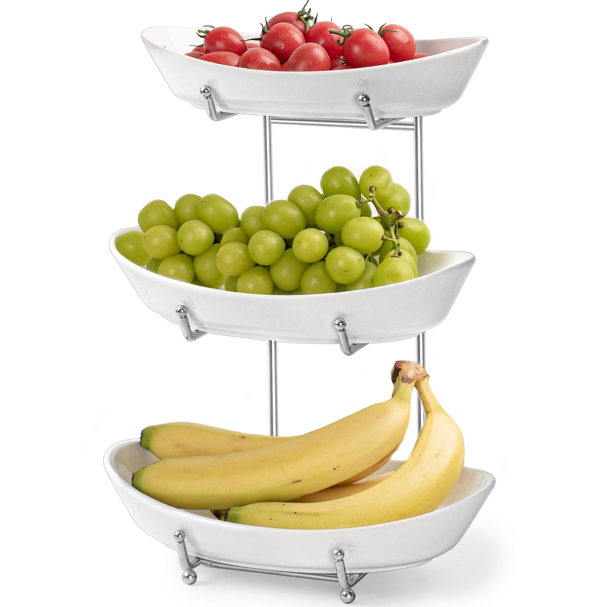 LUFILUFI fruit bowl stand, large three-tier display for fresh produce on the counter.