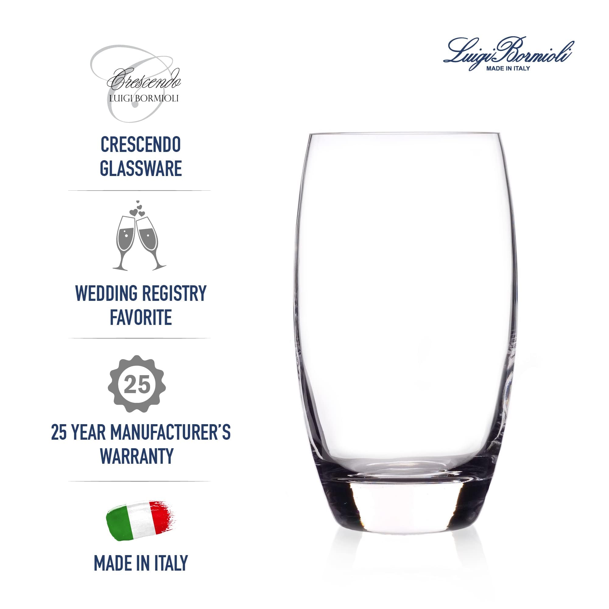 Luigi Bormioli Crescendo highball 20oz set4 visual-thick-base underscores stability and easy handling