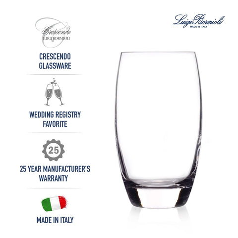 Luigi Bormioli Crescendo highball 20oz set4 visual-thick-base underscores stability and easy handling
