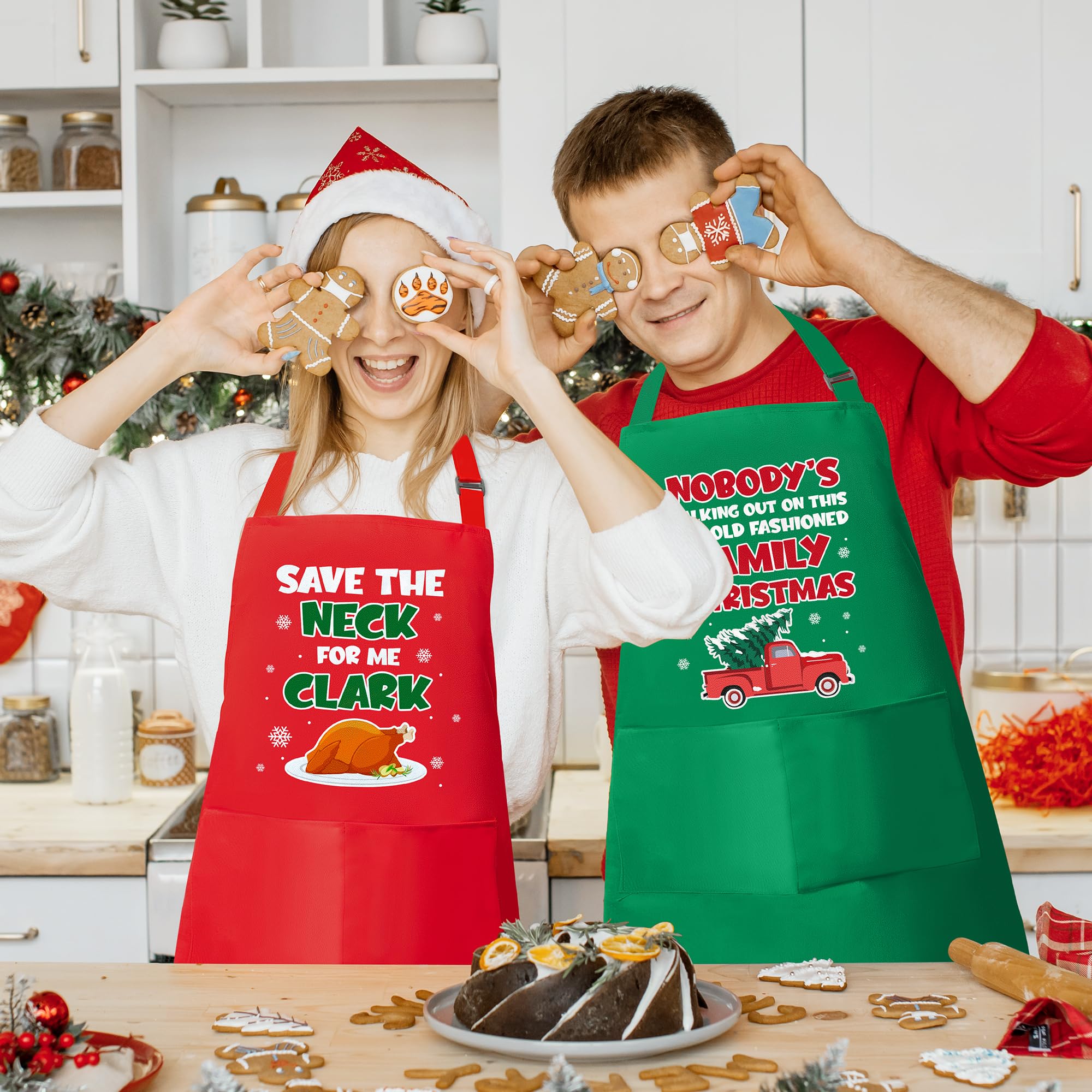 Luiqs Vens red green Christmas apron set, adds festive charm to baking.