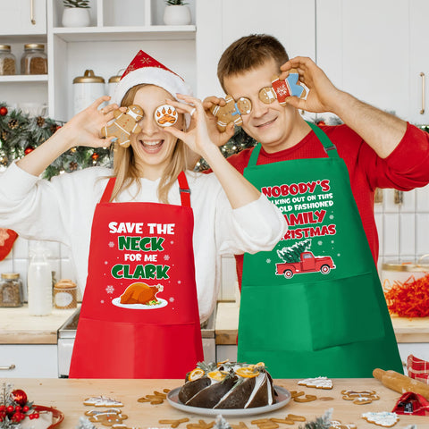 Luiqs Vens red green Christmas apron set, adds festive charm to baking.