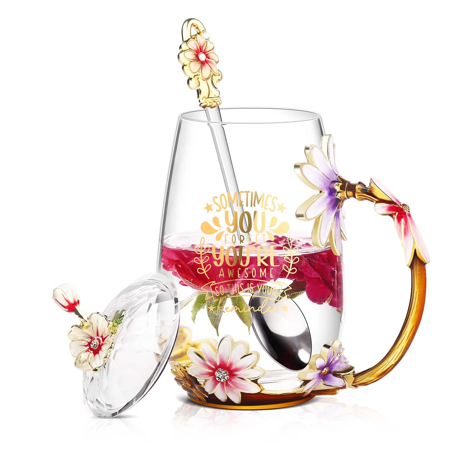 Luka Tech mug with butterfly and daisy 3D design for daily inspiration