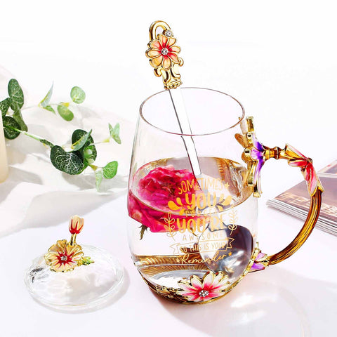 Luka Tech gold-printed words on clear mug brighten mornings and gifts