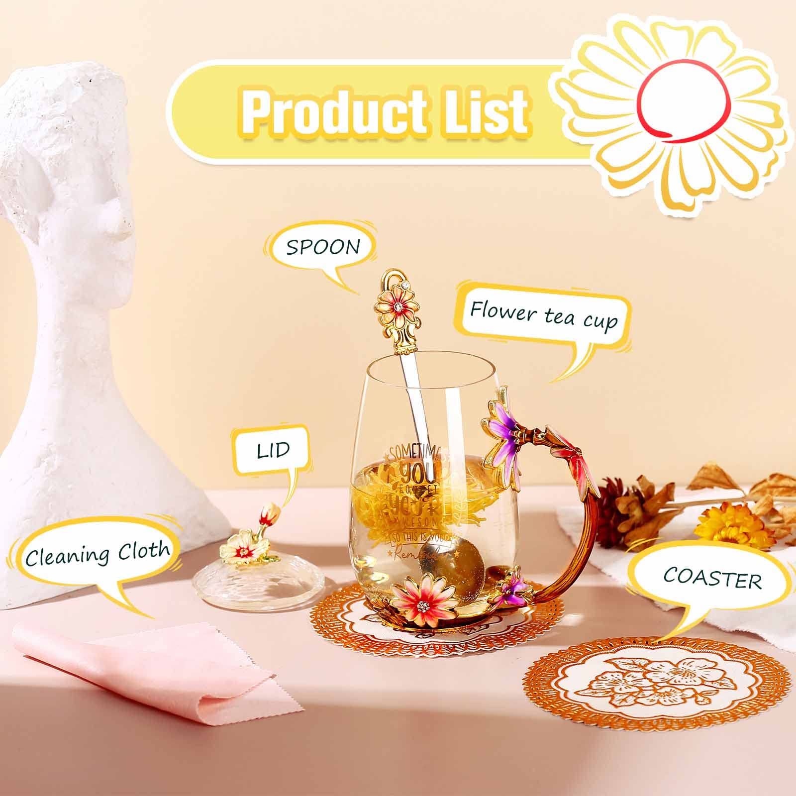 Luka Tech mug set includes lid, spoon, anti-slip pad, and cleaning cloth.