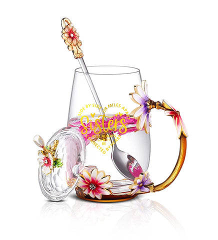 Luka Tech Sisters gift flower tea cup with butterfly and daisy 3D design for gifting.