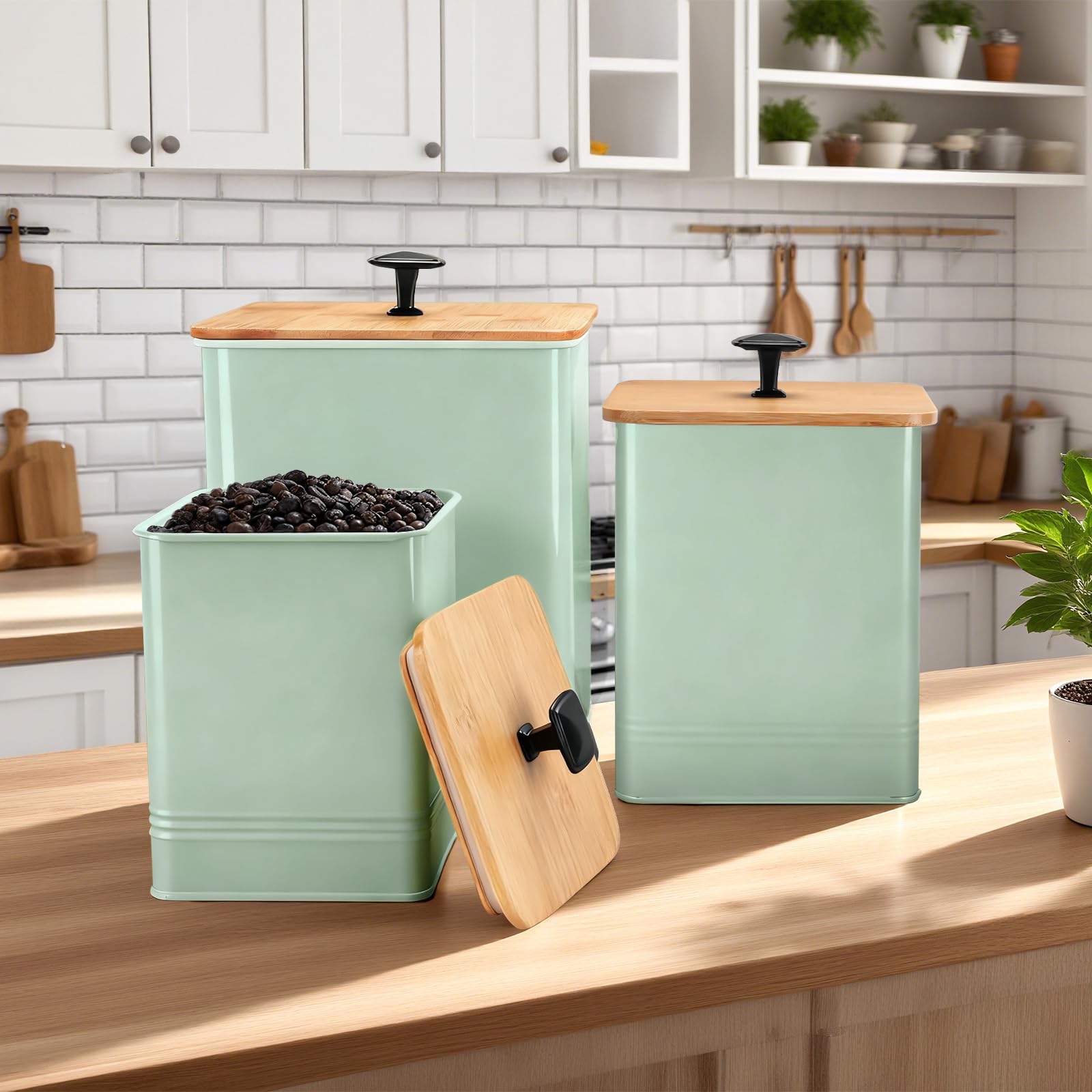 LUKMILEE canisters on a countertop fit farmhouse to modern kitchens.