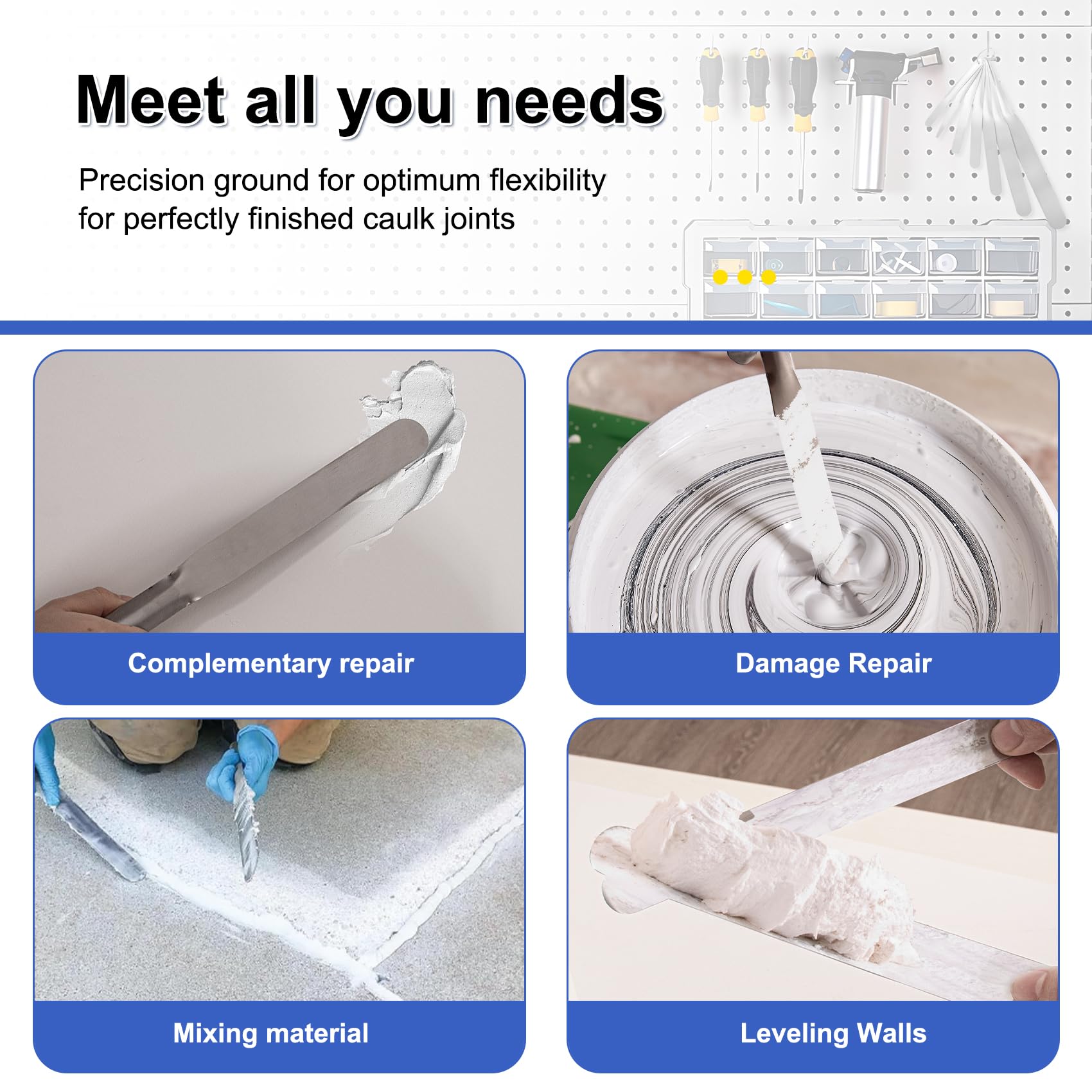 LukPhylia caulk tools ideal for tiles, walls, and fixtures.