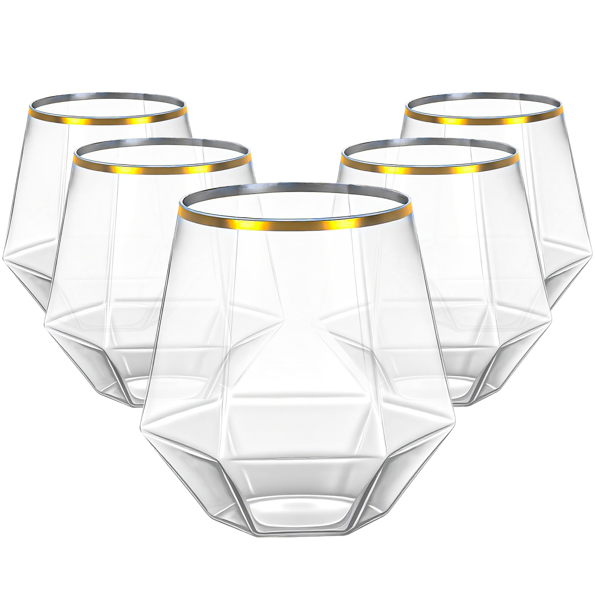 Lullaby gold-rim plastic wine glass 12oz for elegant weddings and parties.