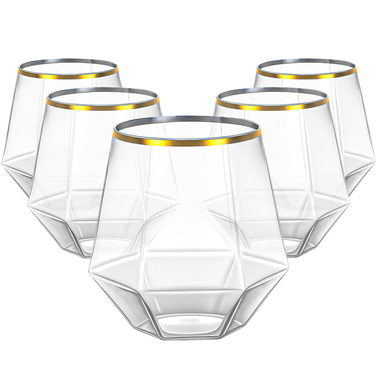 Lullaby gold-rim plastic wine glass 12oz for elegant weddings and parties.