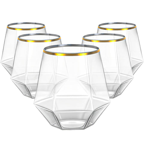 Lullaby gold-rim plastic wine glass 12oz for elegant weddings and parties.