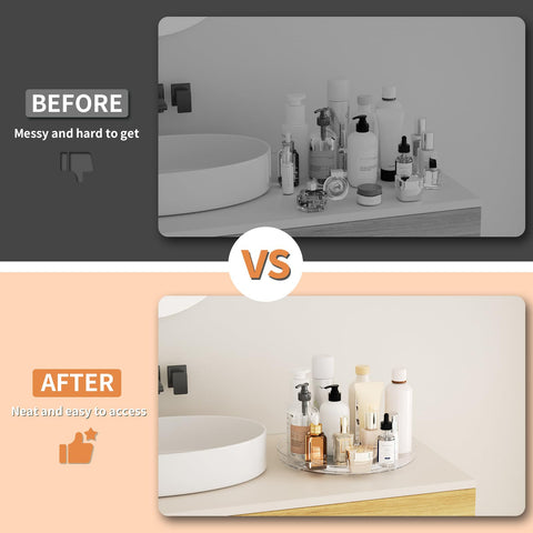 Lulltou 9-inch clear lazy Susan on bathroom counter with anti-slip support