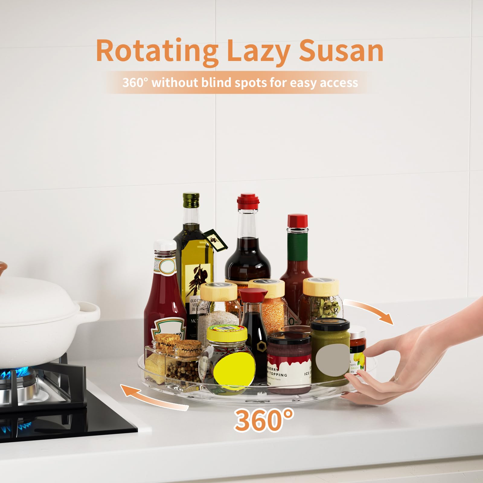 Lulltou 9-inch clear lazy Susan in fridge for organized beverages