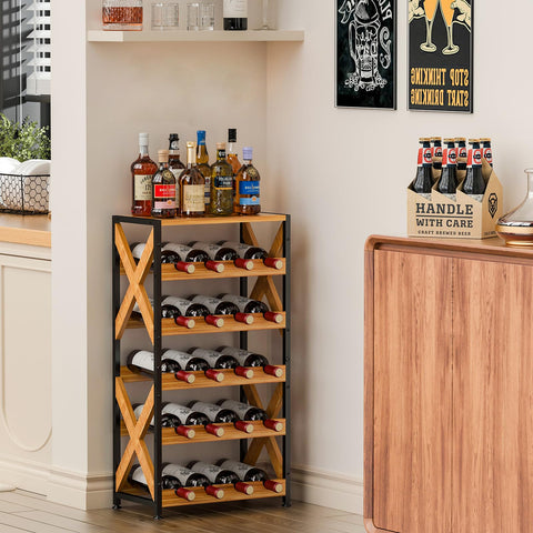 LUMAMU 5-tier wine display shelves showcase organized, wobble-free bottle stacking